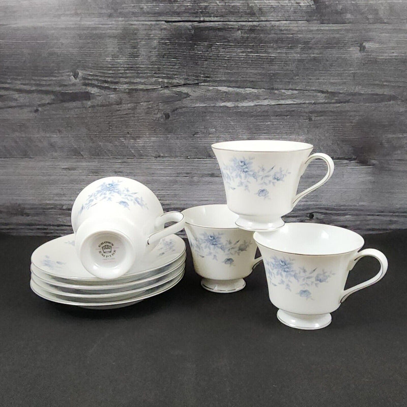 Load image into Gallery viewer, Crown Empire Duchess Set of 4 Cup and Saucer Ceramic Floral Silver Rim