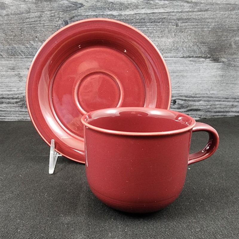 Load image into Gallery viewer, Nancy Calhoun Raspberry Red 4 Tea Cup & Saucer Set Ceramic Stoneware Coffee Mugs