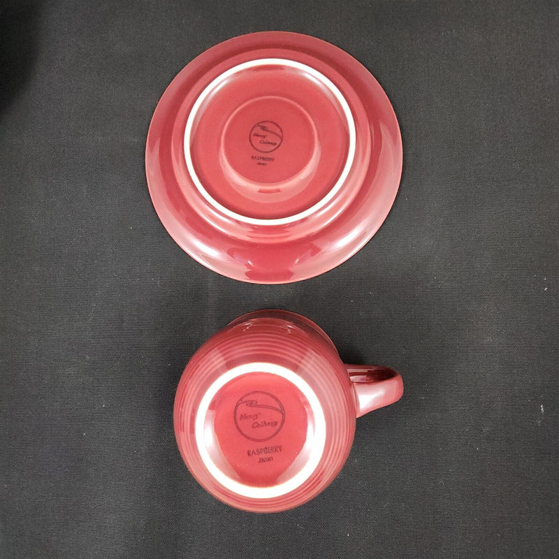 Load image into Gallery viewer, Nancy Calhoun Raspberry Red 4 Tea Cup & Saucer Set Ceramic Stoneware Coffee Mugs