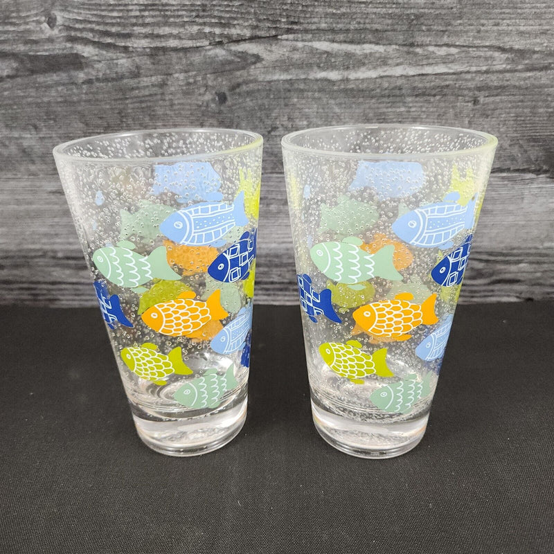 Load image into Gallery viewer, Vintage Fish Glass Tumbler Retro Bubbles Design Melamine Set of 2 Drinkware