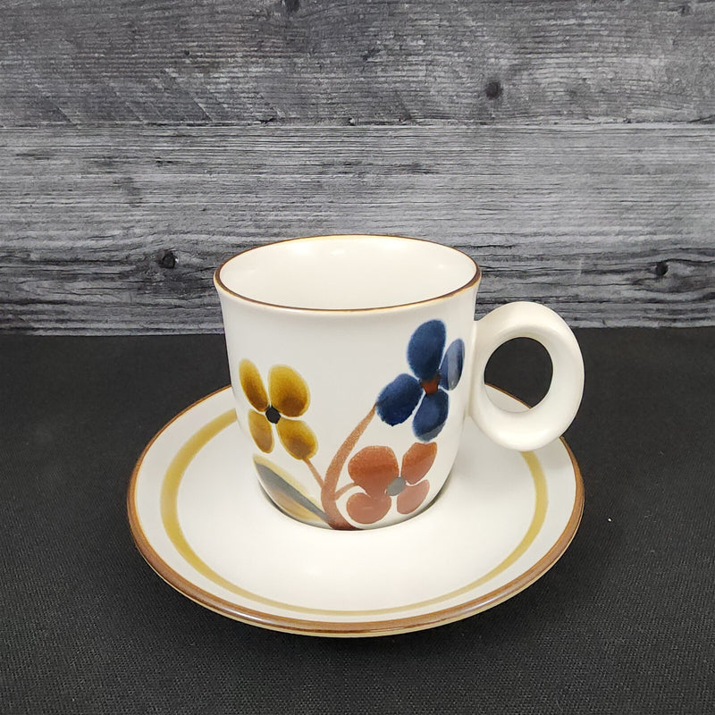Load image into Gallery viewer, Noritake October Fest Cup Saucer 4 Set w/Trim Stoneware Brown Blue Yellow Floral