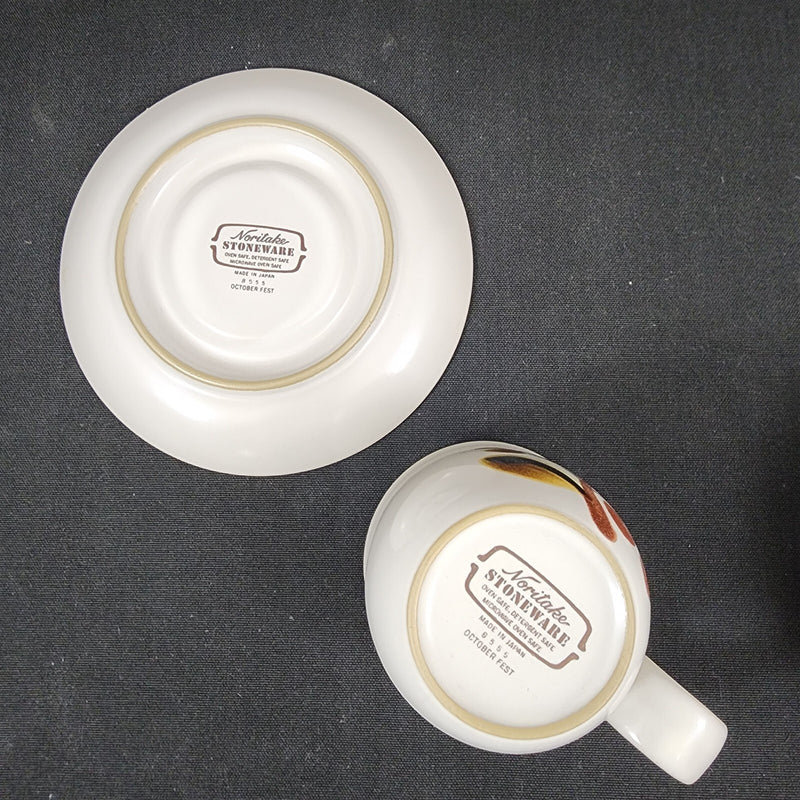 Load image into Gallery viewer, Noritake October Fest Cup Saucer 4 Set w/Trim Stoneware Brown Blue Yellow Floral