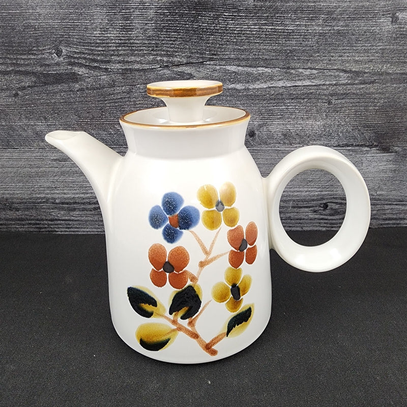 Load image into Gallery viewer, Noritake October Fest Teapot Stoneware Brown Blue Yellow Floral Tea Pot