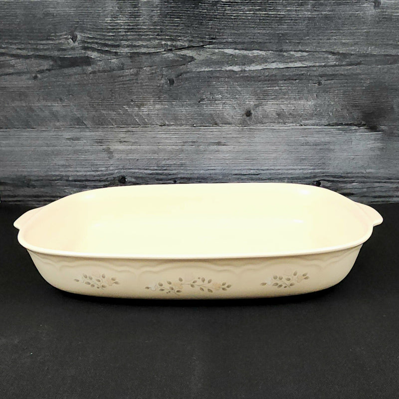 Load image into Gallery viewer, Pfaltzgraff Remembrance Rectangle Casserole Baker Peach White Flowers Stoneware