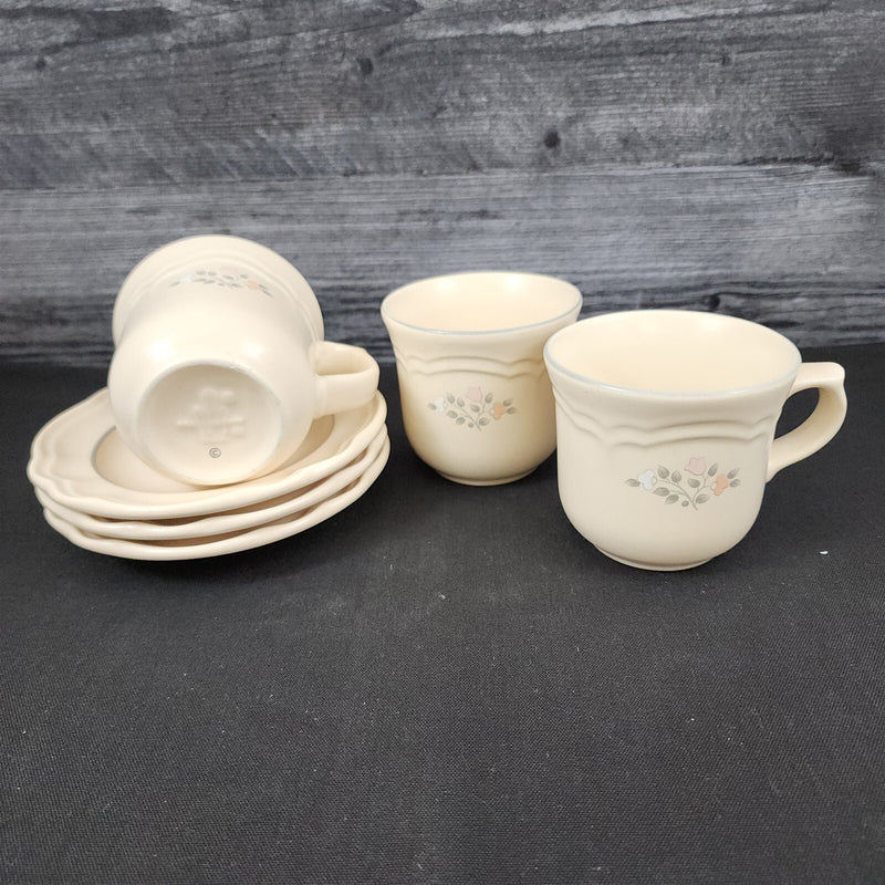 Load image into Gallery viewer, Pfaltzgraff Remembrance 3 Tea Cup Saucer Pink Peach White Flowers Stoneware Mug