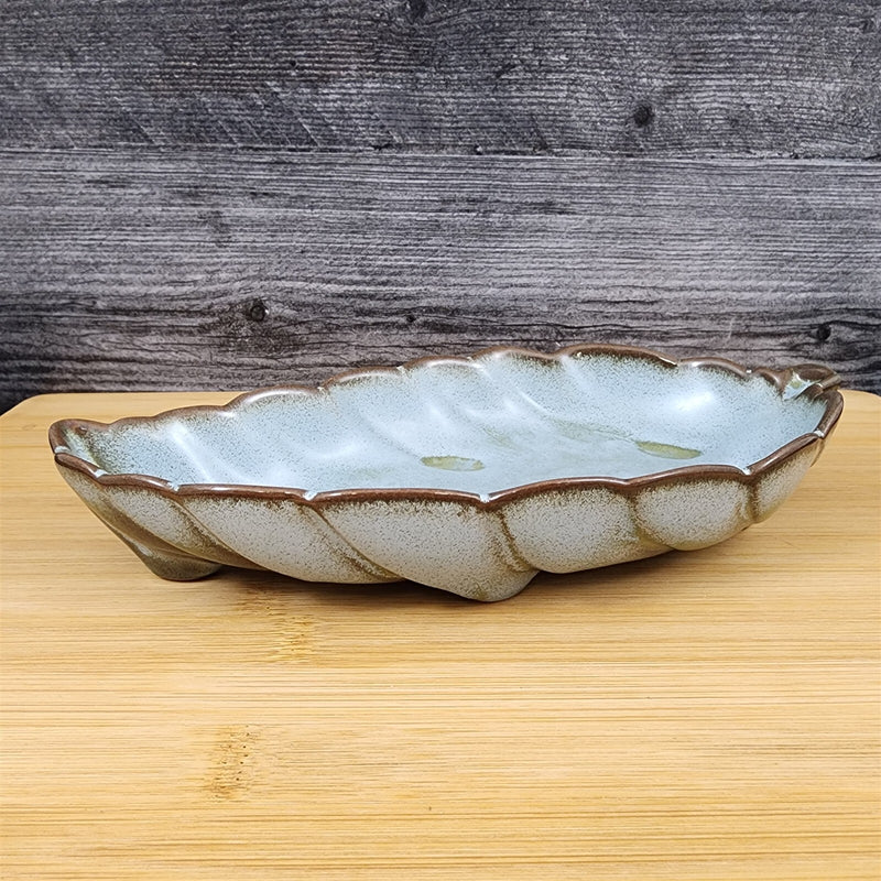 Load image into Gallery viewer, Frankoma Plainsman Woodland Moss Pottery Leaf Dish Bowl Blue Brown Green 12"