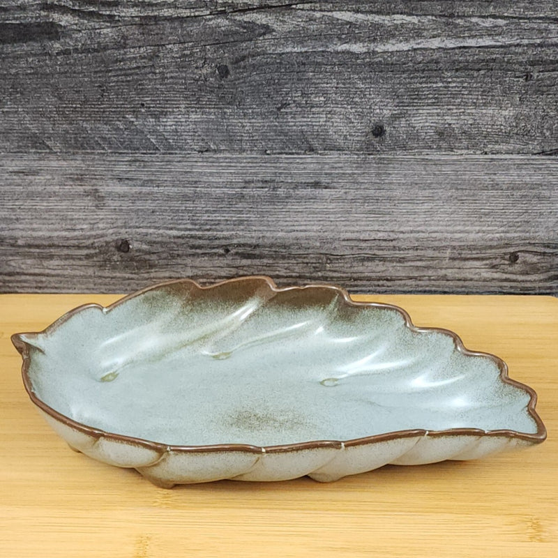 Load image into Gallery viewer, Frankoma Plainsman Woodland Moss Pottery Leaf Dish Bowl Blue Brown Green 12"