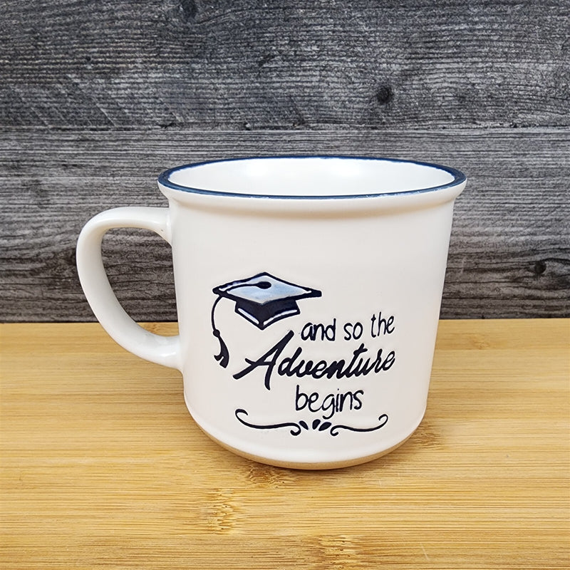 Load image into Gallery viewer, Graduation Saying Coffee Mug Embossed Ceramic Tea Cup Blue Sky Spectrum White