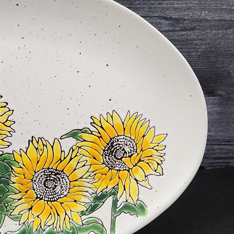 Load image into Gallery viewer, Sunflower Oval Platter Tray 14x9” Ceramic Embossed By Spectrum Blue Sky Harvest