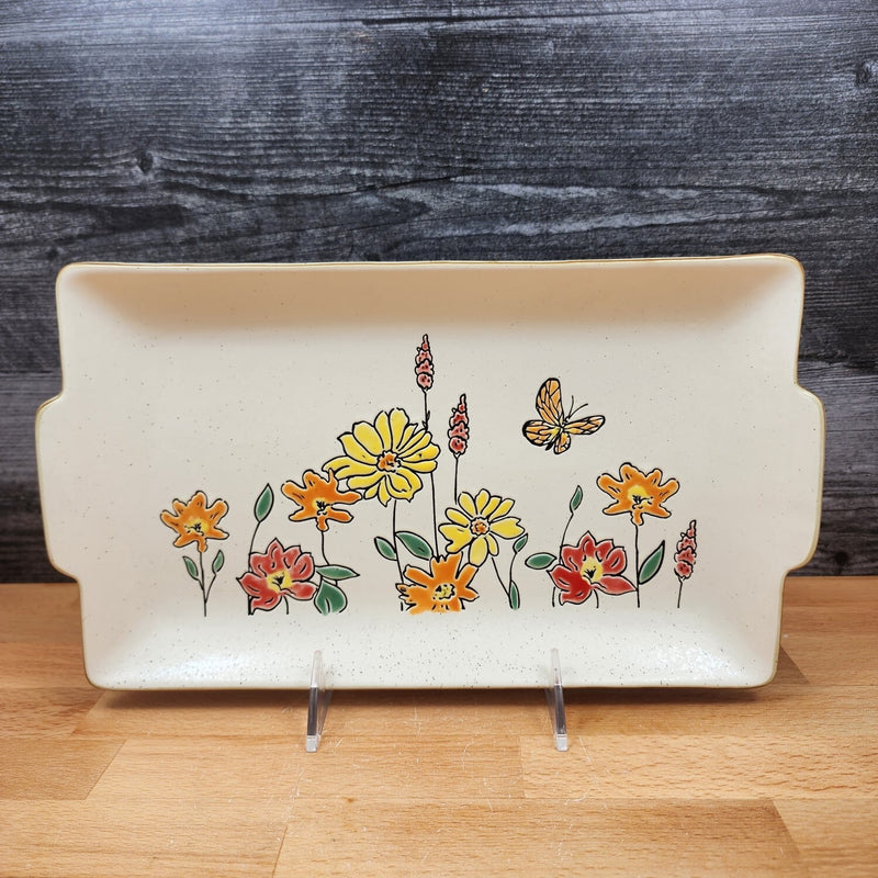 Load image into Gallery viewer, Floral Daisy & Butterfly Serving Plate 12" Platter Blue Sky Autumn Tray Embossed