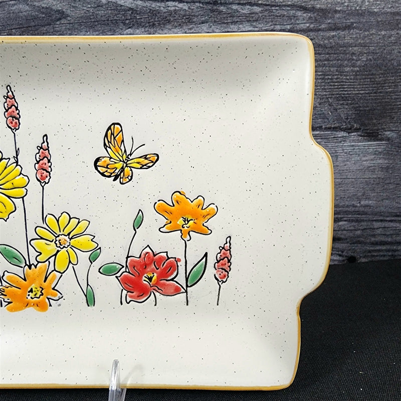 Load image into Gallery viewer, Floral Daisy & Butterfly Serving Plate 12" Platter Blue Sky Autumn Tray Embossed