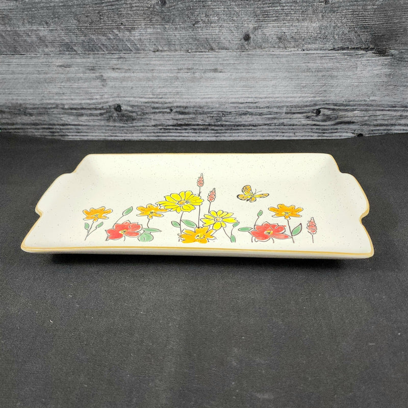 Load image into Gallery viewer, Floral Daisy & Butterfly Serving Plate 12" Platter Blue Sky Autumn Tray Embossed