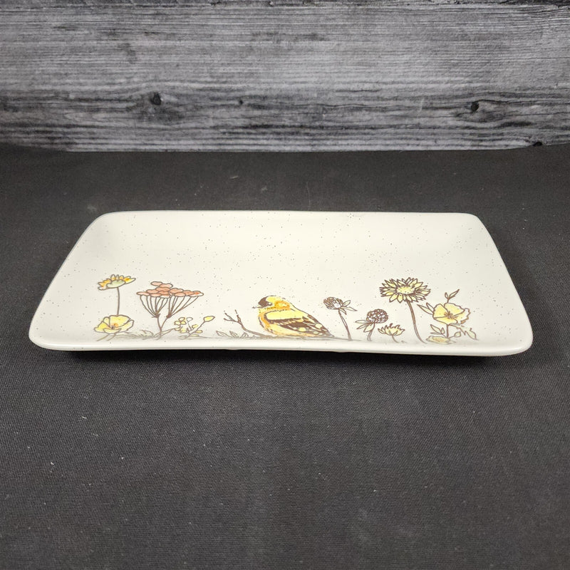 Load image into Gallery viewer, Flowers and Yellow Bird Serving Plate 10" Platter Blue Sky Tray Ceramic Embossed