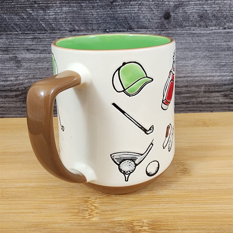 Load image into Gallery viewer, Dad Golf Coffee Mug Ceramic Embossed White Green Cup Blue Sky Father’s Day
