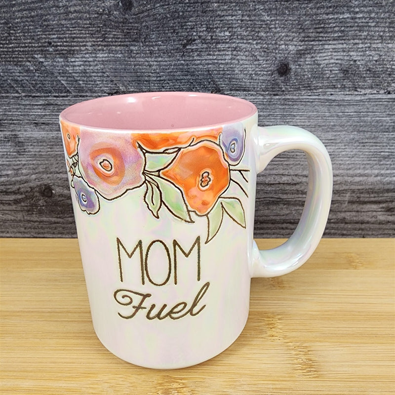 Load image into Gallery viewer, Mom Fuel Coffee Mug Ceramic Embossed White Floral Tea Cup Mom by Blue Sky