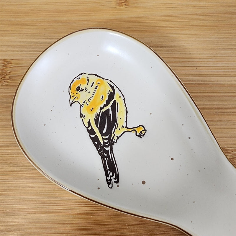 Load image into Gallery viewer, Goldfinch Sunflower Spoon Rest for Cooking Ceramic by Blue Sky Spectrum Embossed