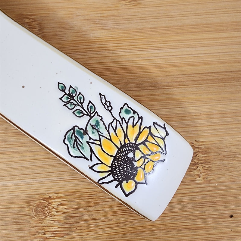 Load image into Gallery viewer, Goldfinch Sunflower Spoon Rest for Cooking Ceramic by Blue Sky Spectrum Embossed