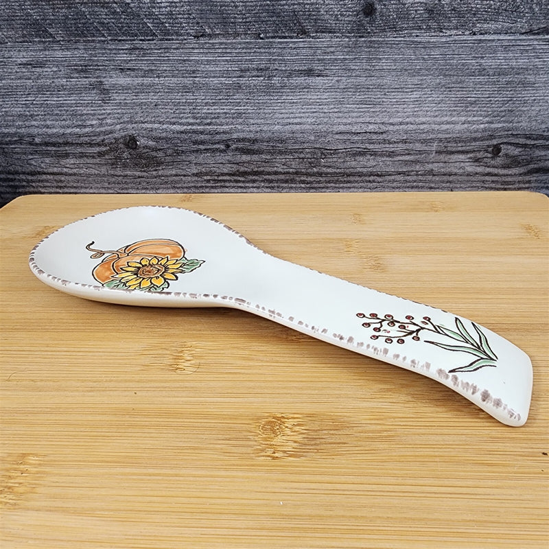 Load image into Gallery viewer, Saddlebrook Farm Spoon Rest Pumpkin Fall Sunflower Ceramic Spectrum Embossed