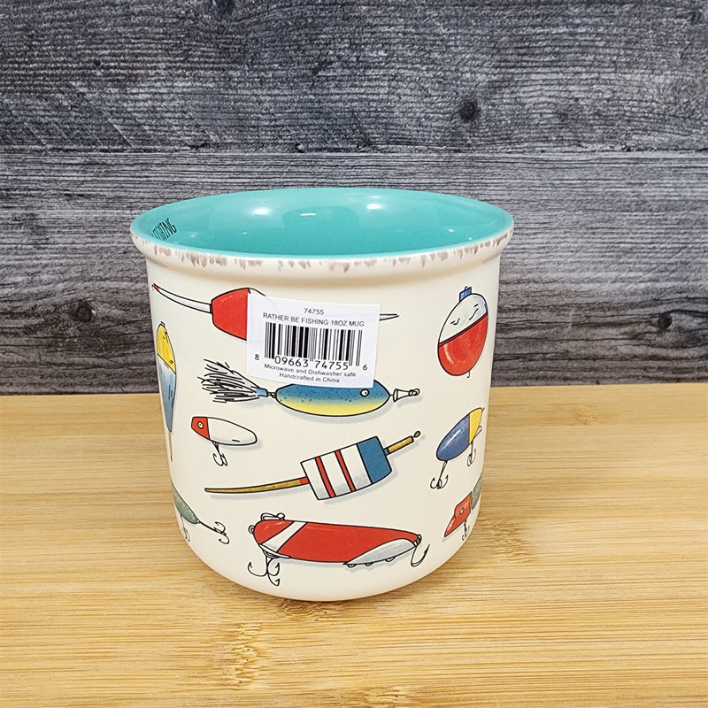 Load image into Gallery viewer, Gone Fishing Mug Ceramic Lure Tackle Theme Blue Sky Father Day Gift Coffee Cup