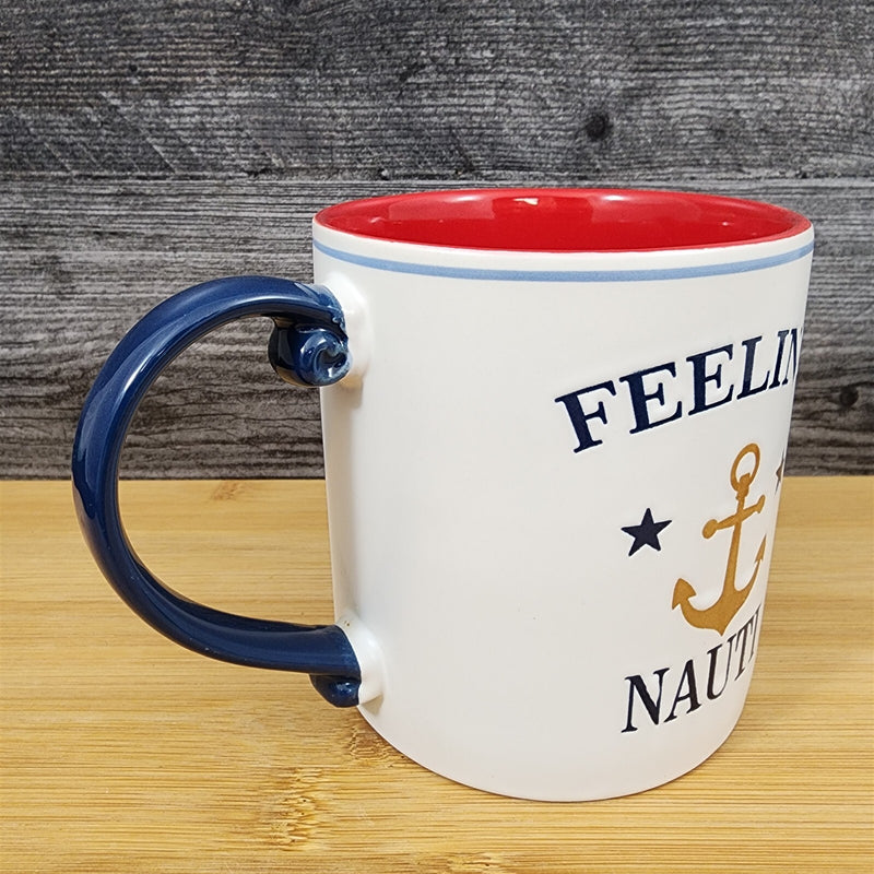 Load image into Gallery viewer, Feeling Nauti Nautical Coffee Mug 21oz (621ml) Embossed Blue Sky Ceramic Tea Cup