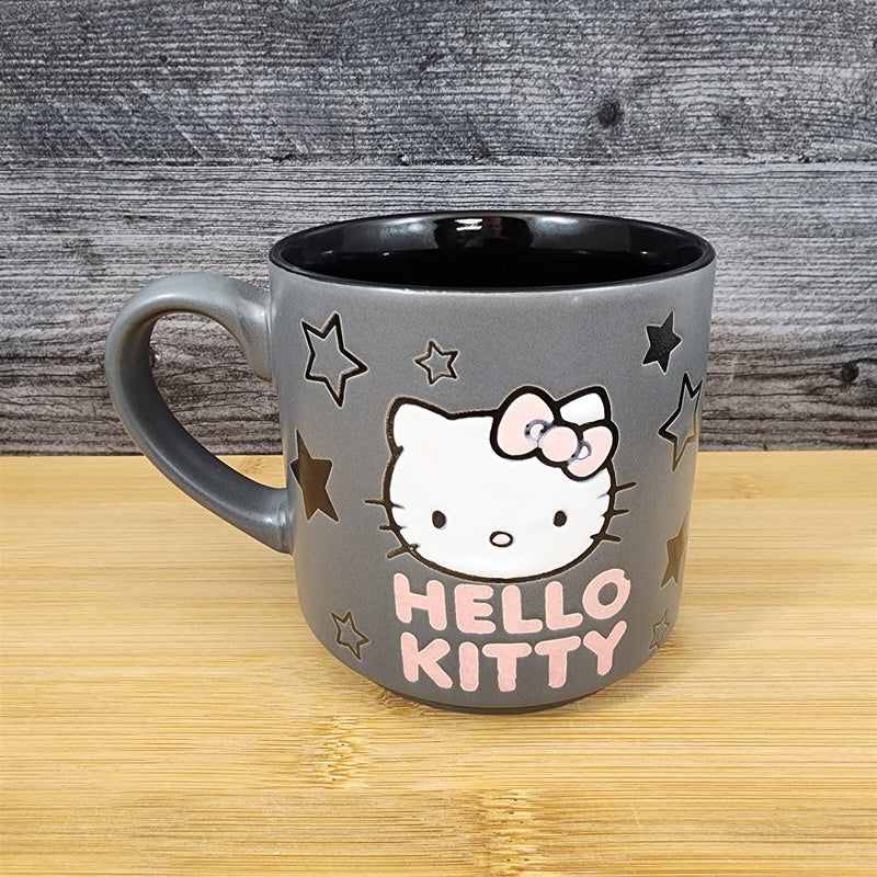 Load image into Gallery viewer, Hello Kitty Coffee Mug Black Stars Embossed by Blue Sky Ceramic Pink & Black Cup