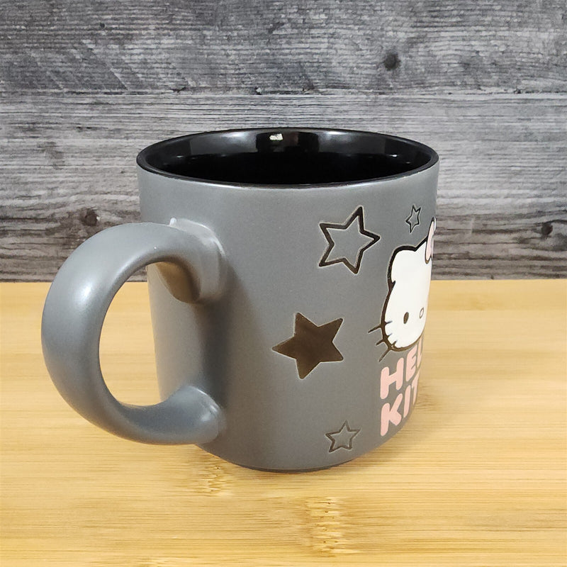 Load image into Gallery viewer, Hello Kitty Coffee Mug Black Stars Embossed by Blue Sky Ceramic Pink & Black Cup