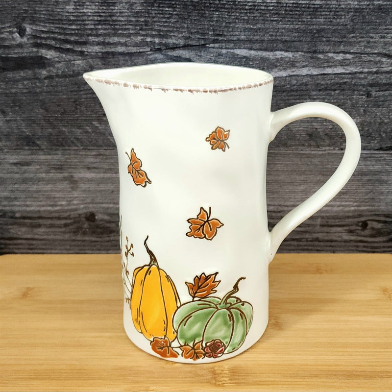 Load image into Gallery viewer, Saddlebook Farm Pitcher Pumpkins Fall Ceramic Embossed Water Jug by Blue Sky
