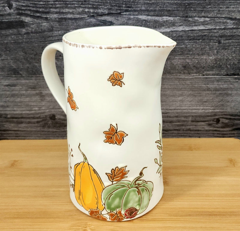 Load image into Gallery viewer, Saddlebook Farm Pitcher Pumpkins Fall Ceramic Embossed Water Jug by Blue Sky
