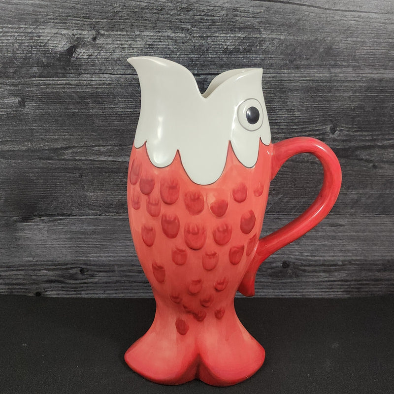 Load image into Gallery viewer, Sardine Fish Pitcher Coral Ceramic Embossed Water Jug by Blue Sky