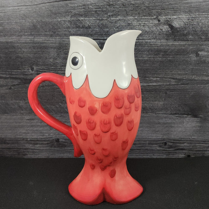 Load image into Gallery viewer, Sardine Fish Pitcher Coral Ceramic Embossed Water Jug by Blue Sky