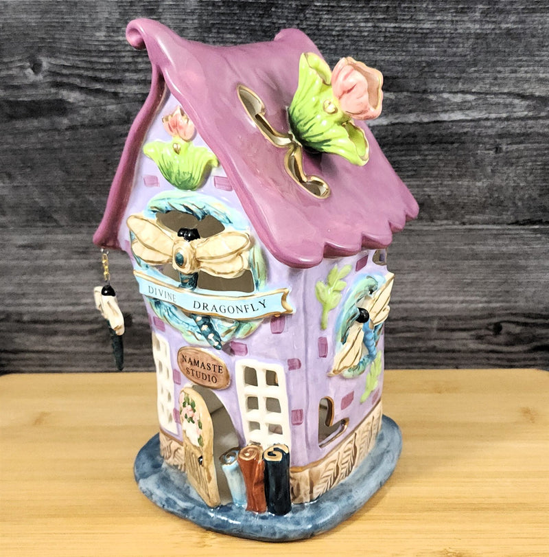 Load image into Gallery viewer, Devine Dragon Fly Candle House Tealight Holder Heather Goldminc Blue Sky Ceramic