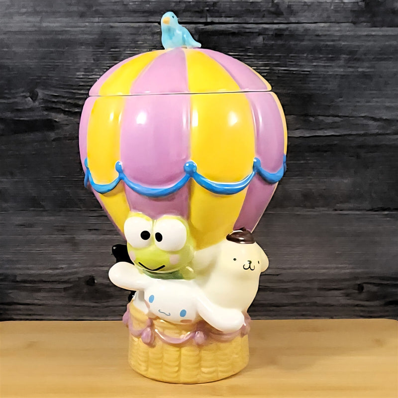 Load image into Gallery viewer, Hello Kitty & Chocolate Hot Air Balloon Cookie Treat Jar Blue Sky Ceramic