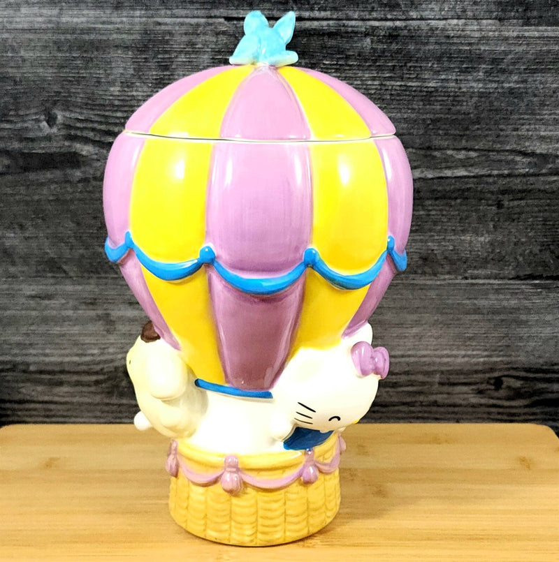 Load image into Gallery viewer, Hello Kitty & Chocolate Hot Air Balloon Cookie Treat Jar Blue Sky Ceramic