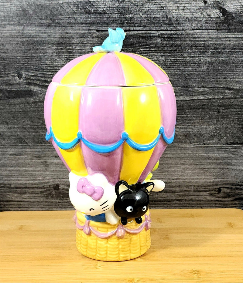 Load image into Gallery viewer, Hello Kitty & Chocolate Hot Air Balloon Cookie Treat Jar Blue Sky Ceramic