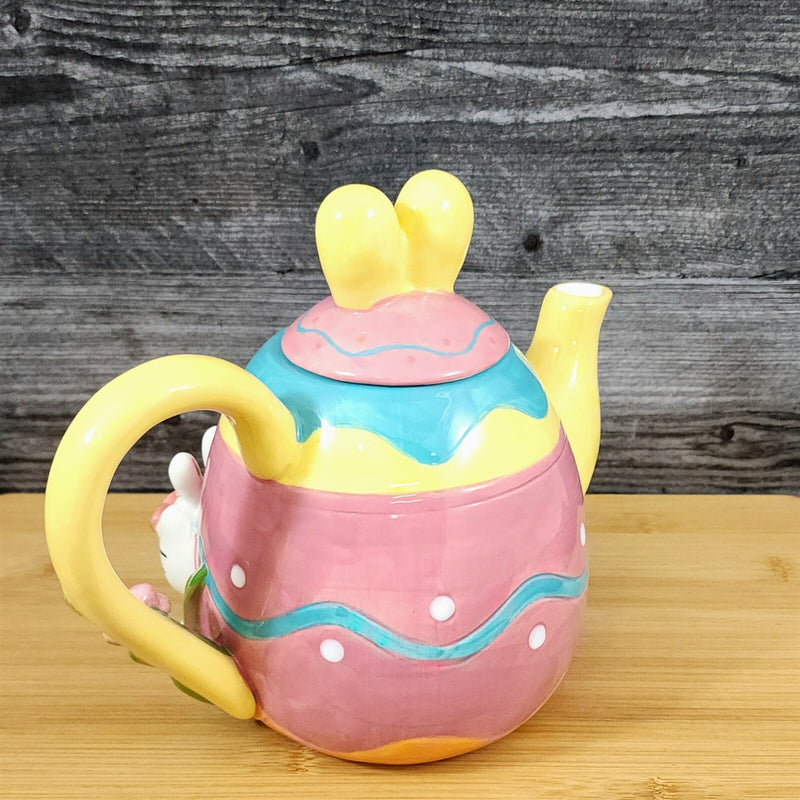 Load image into Gallery viewer, Hello Kitty Easter Teapot Bunny Painter Ceramic Egg Shaped Blue Sky Spring Decor