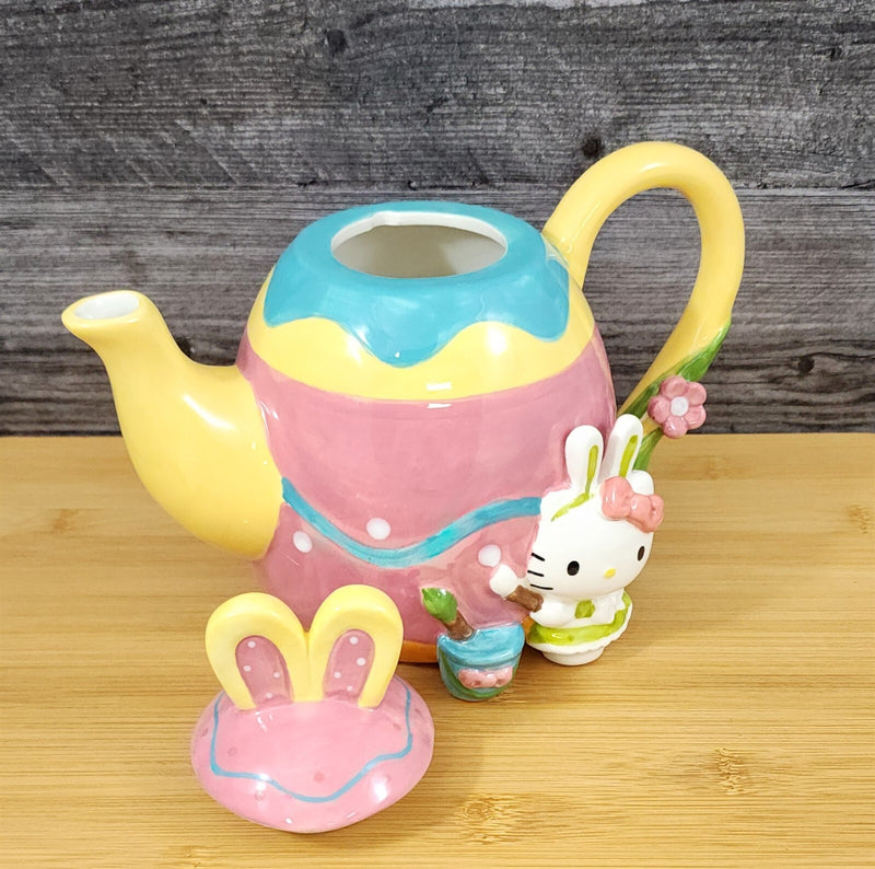 Load image into Gallery viewer, Hello Kitty Easter Teapot Bunny Painter Ceramic Egg Shaped Blue Sky Spring Decor