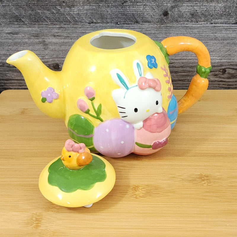 Load image into Gallery viewer, Hello Kitty Easter Egg Teapot Yellow Ceramic by Blue Sky Easter Spring Decor