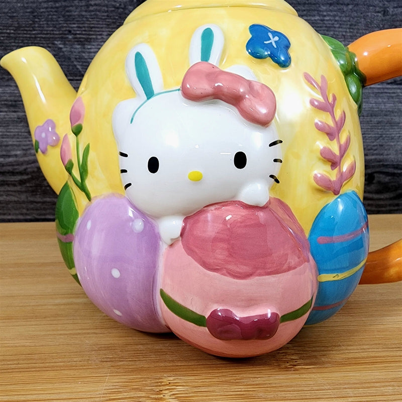 Load image into Gallery viewer, Hello Kitty Easter Egg Teapot Yellow Ceramic by Blue Sky Easter Spring Decor