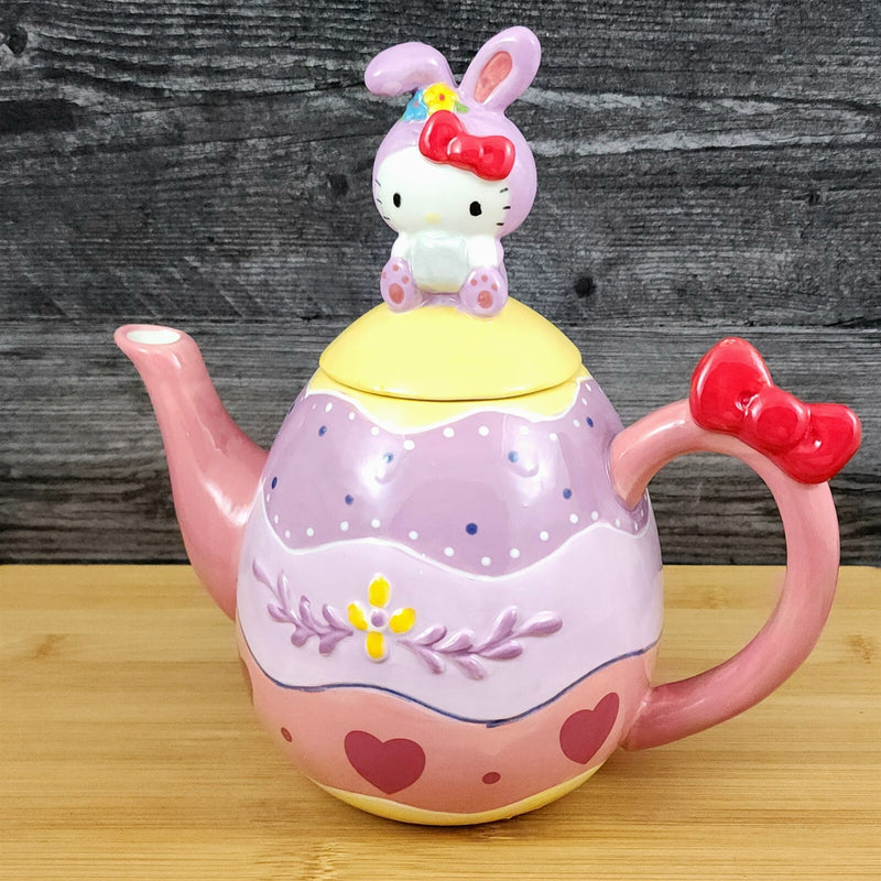 Load image into Gallery viewer, Hello Kitty Easter Bunny Egg Teapot Ceramic by Blue Sky Spring Embossed Decor