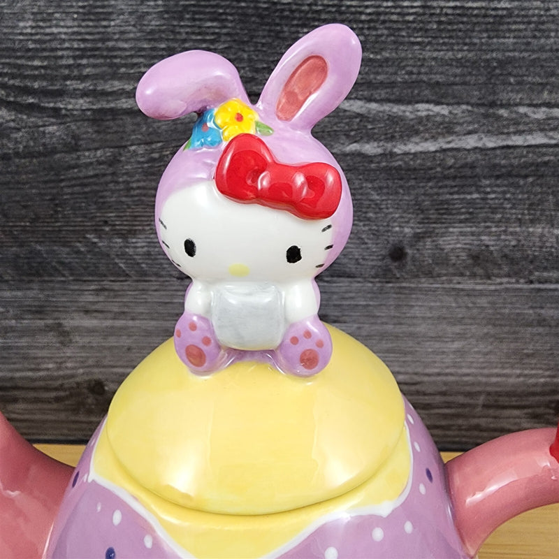 Load image into Gallery viewer, Hello Kitty Easter Bunny Egg Teapot Ceramic by Blue Sky Spring Embossed Decor