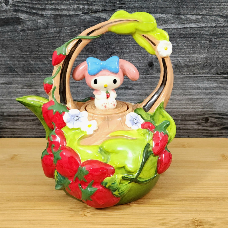 Load image into Gallery viewer, Hello Kitty & My Melody Strawberry Garden Teapot Ceramic Blue Sky Floral Tea Pot