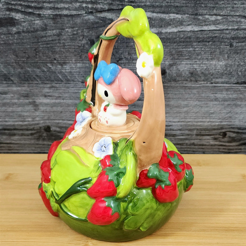 Load image into Gallery viewer, Hello Kitty & My Melody Strawberry Garden Teapot Ceramic Blue Sky Floral Tea Pot