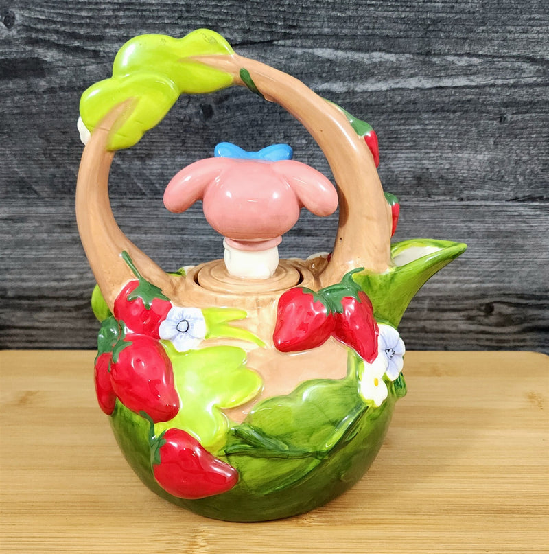 Load image into Gallery viewer, Hello Kitty & My Melody Strawberry Garden Teapot Ceramic Blue Sky Floral Tea Pot