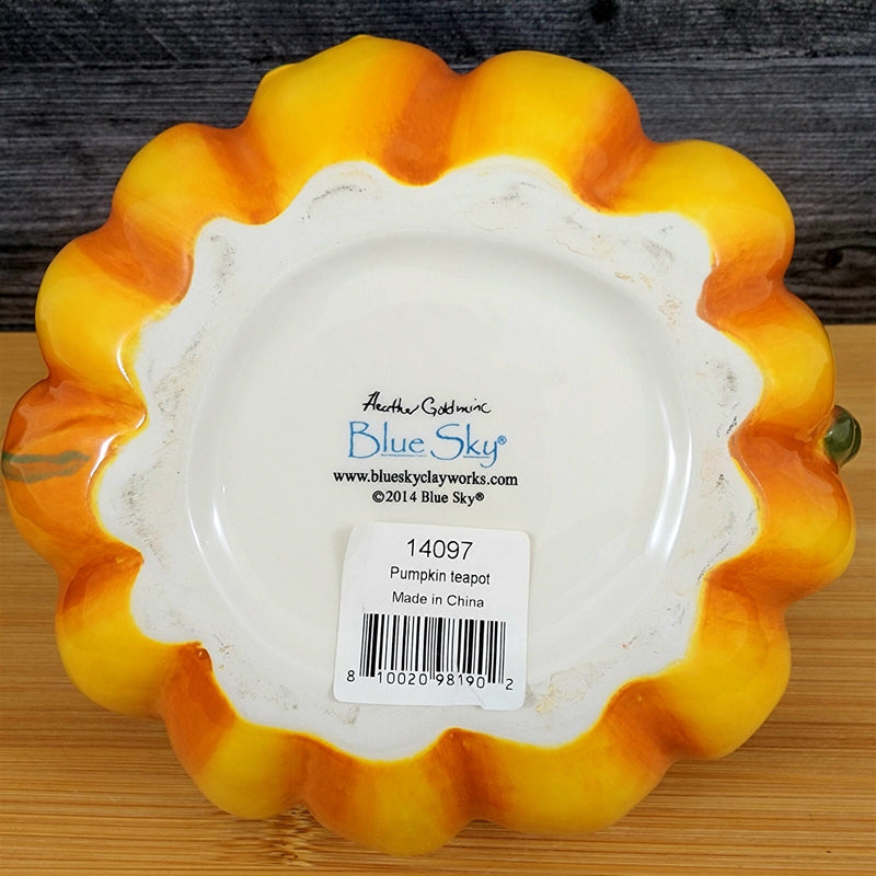 Load image into Gallery viewer, Harvest Pumpkin Teapot Autumn Garden Ceramic Blue Sky Floral Tea Pot Embossed