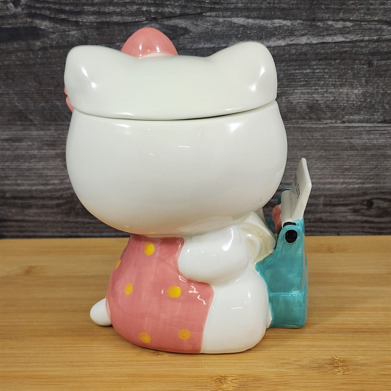 Load image into Gallery viewer, Hello Kitty Retro Typewriter Cookie Snack Jar Classic Ceramic Blue Sky Embossed