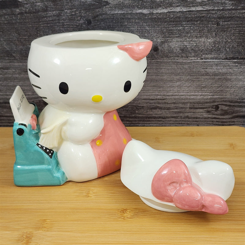 Load image into Gallery viewer, Hello Kitty Retro Typewriter Cookie Snack Jar Classic Ceramic Blue Sky Embossed