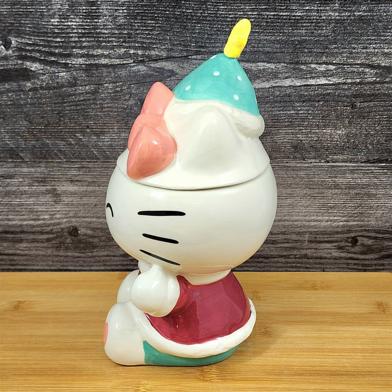 Load image into Gallery viewer, Hello Kitty Cookie Treat Snack Jar Candy Cane Christmas Classic Ceramic Blue Sky