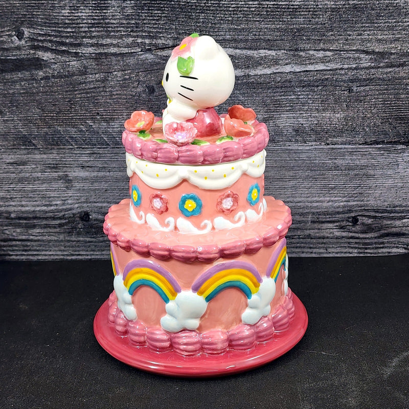 Load image into Gallery viewer, Hello Kitty Birthday Cake Cookie Snack Jar Classic Ceramic Blue Sky Embossed