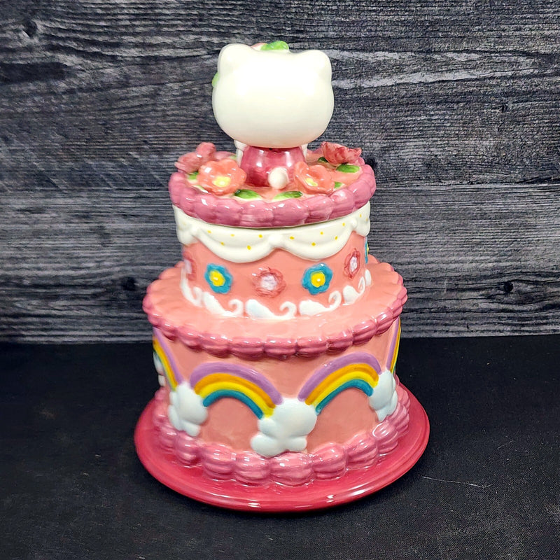 Load image into Gallery viewer, Hello Kitty Birthday Cake Cookie Snack Jar Classic Ceramic Blue Sky Embossed