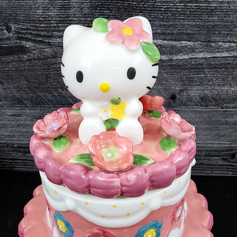 Load image into Gallery viewer, Hello Kitty Birthday Cake Cookie Snack Jar Classic Ceramic Blue Sky Embossed